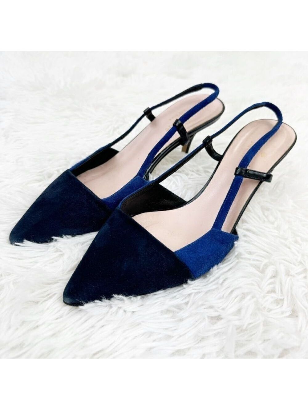 Kate Spade Jupiter Colorblock Suede Pointed Toe Slingback Patent Leather Heels
